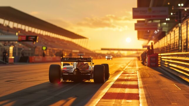 Formula 1 Race Car at Sunset