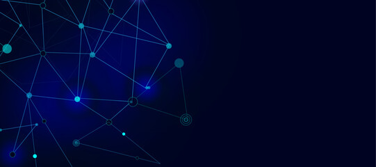  Abstract connected dots on bright blue background. Internet connection and technology graphic design.