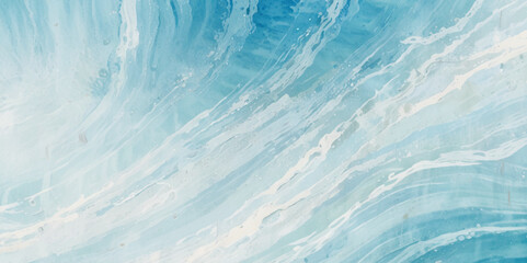 Beautiful soft blue sea water, ocean wave background. Soft blue and white hand printed creative marble texture ocean background.
