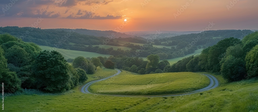 Sticker Sunset Over Rolling Hills and a Winding Road