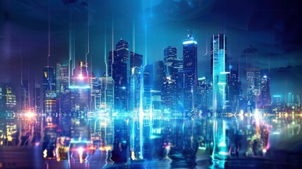 Fototapeta premium Cityscape at Night with Futuristic Neon Lights