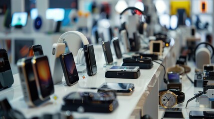 Obraz premium Tech gifts on display at a tech expo with innovative gadgets and devices.