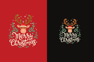 Merry Christmas Deer Typography Design