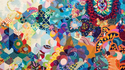 A Tapestry of Colors An Abstract Collage of Fabric and Texture, Textile Art, Abstract Art,  Collage, Fabric