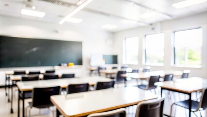Classroom Blur - A blurred background of a classroom with desks and a chalkboard.
