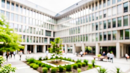 Campus Building Blur - A blurred background of a university campus building with architecture and greenery.
