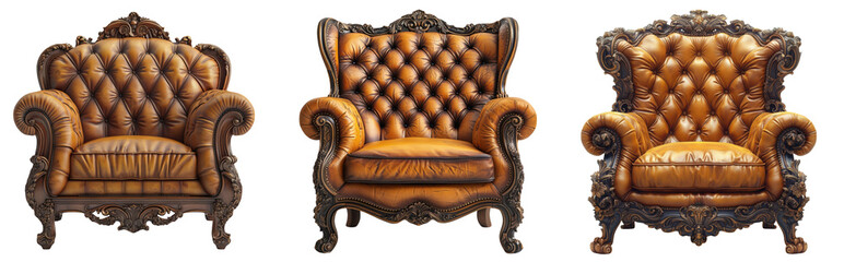 Set of 4 armchair on transparent canvas, luxury classic antique chair. beautiful arm yellow color chair, single couch