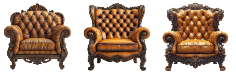 Set of 4 armchair on transparent canvas, luxury classic antique chair. beautiful arm yellow color chair, single couch