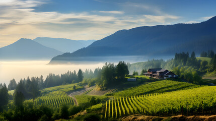 Fototapeta premium Panoramic Splendor of British Columbia Vineyard at Sunset