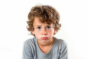 Sad pouting boy isolated on white background
