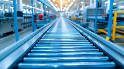 Inside a high-tech manufacturing plant, where automated machinery and conveyor belts produce network components, surrounded by a clean, organized workspace and advanced infrastructure