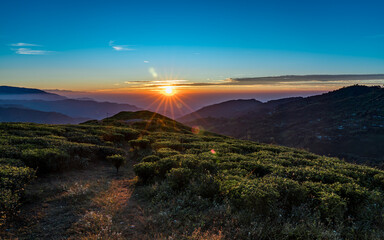 sunrise over the mountain in Nepal. 