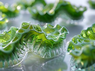 Detailed 3D Render of Chloroplast Thylakoid Structures Highlighting Photosynthetic Processes in Retro Futuristic Style