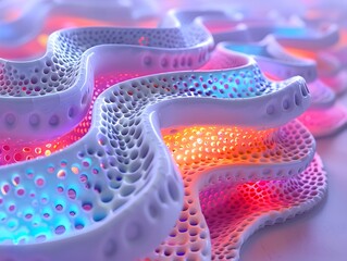 Obraz premium Metallic Neon 3D Cell Membrane with Embedded Proteins and Transport Channels