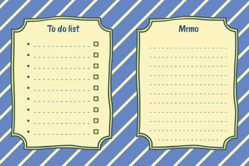 Series of back to school daily weekly monthly planner journal list memo classroom timetable schedule for kids student teacher in blue yellow  hand drawing template