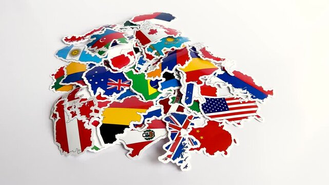International Flag Map Stickers Pack on White Background