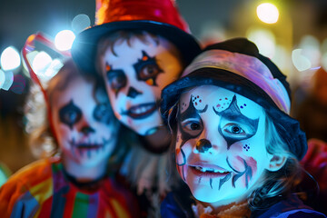 children and adults dressed up and painted for halloween