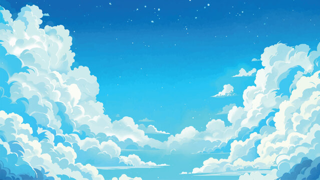 Anime Blue Sky with Clouds Cartoon Background Serene Atmosphere Animated Landscape Peaceful Scene Celestial View Dreamy Illustration Tranquil Sky Environment Clear Day