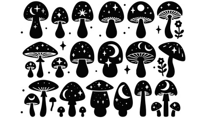 Celestial Mushroom Icons Vector Set