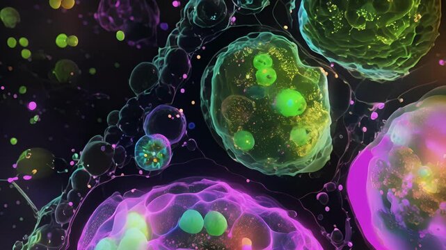 Colorenhanced image of beta cells in the pancreas with green fluorescence indicating insulin production.