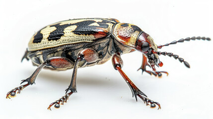Fototapeta premium Close-up of a Striped Beetle on White Background