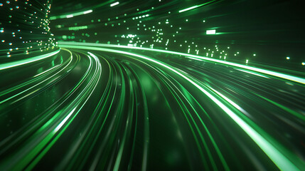 Futuristic Green Light Trails in Abstract Curved Patterns