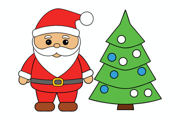Santaclaus and Christmas tree cartoon and clipart style vector illustration on white backgroung.