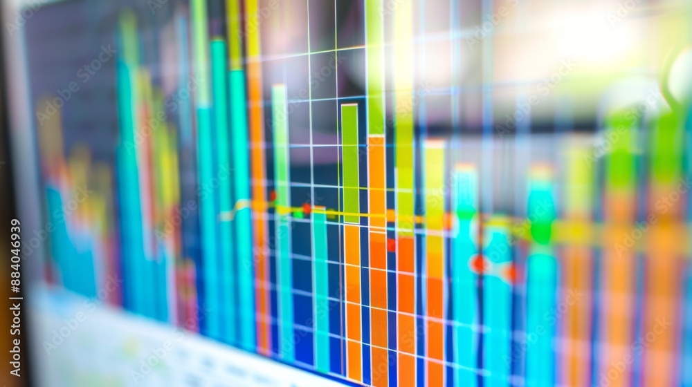 Leinwandbilder A close-up of a bar graph on a desktop computer screen with data visualization software.