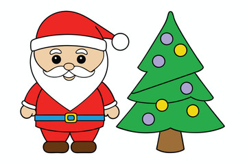 Santaclaus and Christmas tree cartoon and clipart style vector illustration on white backgroung.