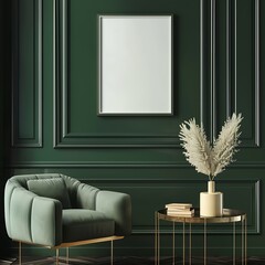 Mockup Poster Frame Close-Up on Green Bedroom Mockup Wall