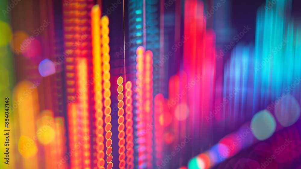 Leinwandbilder a close-up of a colorful bar graph on a digital screen, displaying financial data trends.