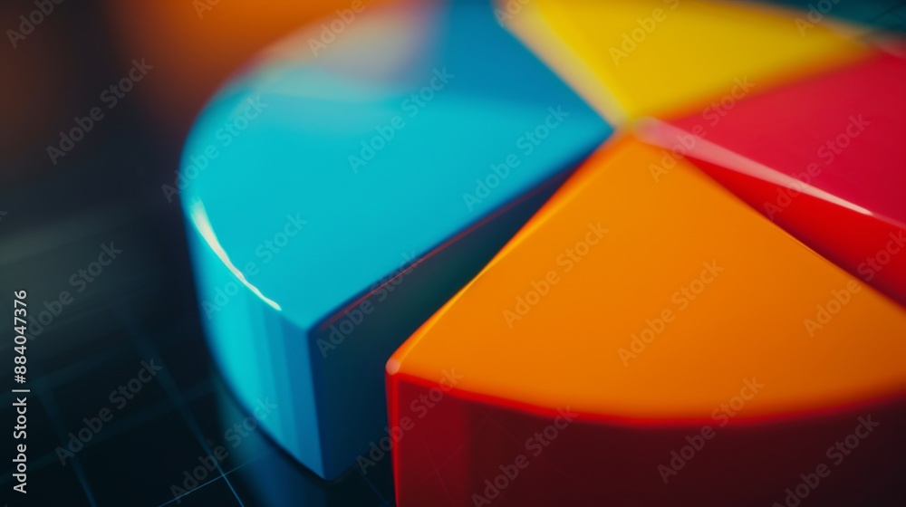 Poster a close-up of a colorful pie chart on a digital screen, illustrating market share data.