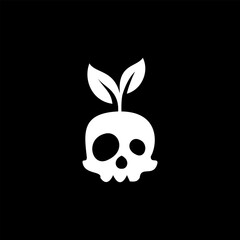 skull plant in head logo, icon vector illustration