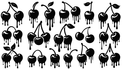 Dripping Cherry Silhouettes Vector Collection