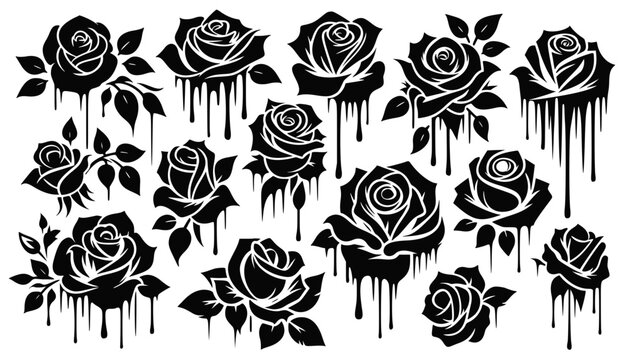 Dripping Roses Silhouettes Vector Collection