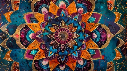 Fototapeta premium Intricate mandala patterns with vibrant colors and symmetrical designs, perfect for eye-catching and decorative backgrounds. 