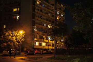 Fototapeta premium night, housing estate, block of flats, residential area, nighttime, urban neighborhood