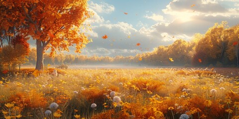 Autumn landscape with golden trees for National Gold Leaf Day, October 17th, vibrant foliage, scenic view, natural beauty