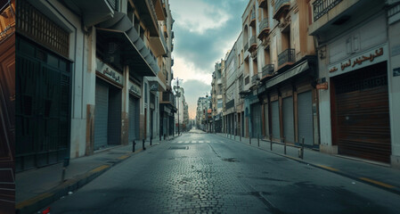 Fototapeta premium cinematic background of morocco casablanca city center empty streets