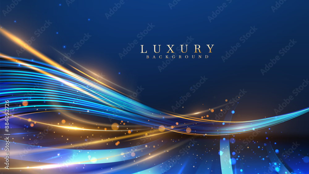 Canvas Prints blue luxury background with golden line decoration and curve light effect with bokeh elements. moder