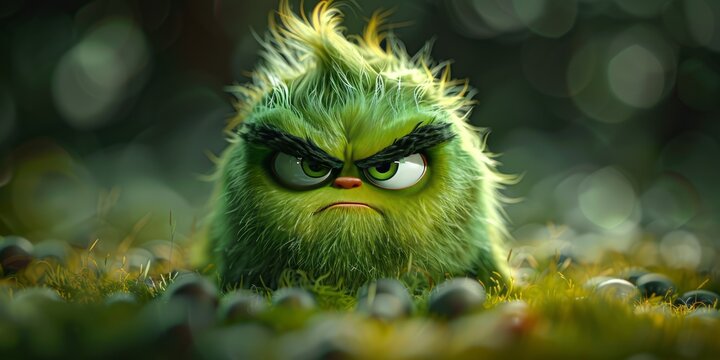 Green grumpy monster. National Grouch Day grouchy emoji, October 15th