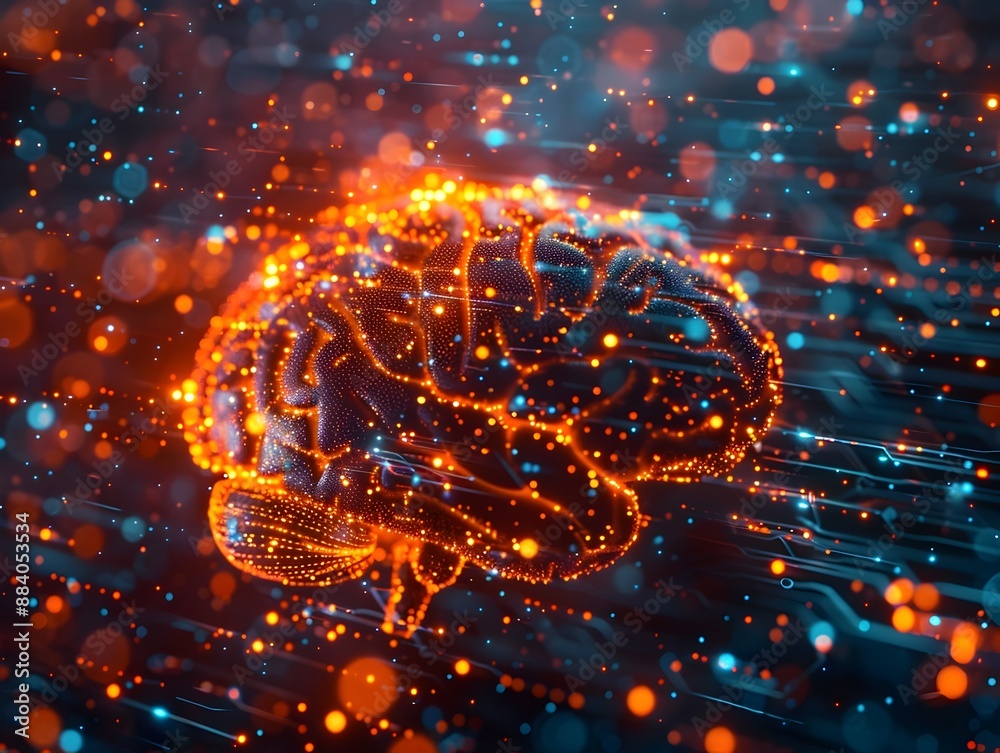Poster illuminated neural connections of a digital brain symbolizing and machine learning