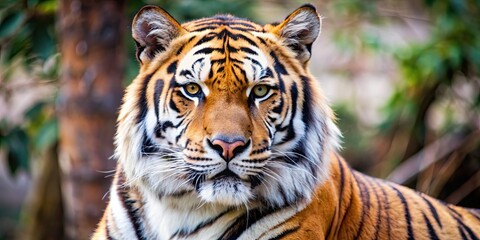 Obraz premium Close-up image of a majestic tiger in its natural habitat, tiger, wildlife, predator, fur, wild, nature, mammal