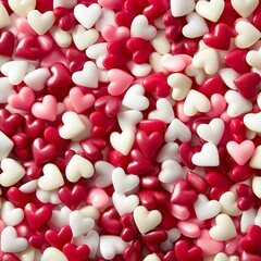 A pile of colorful candy hearts in red, pink, white, and dark colors, symbolizing sweet love and affection. Ideal for Valentine's Day and romance-themed projects.