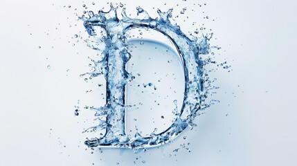 Capital letter D made of blue water splashes or ice on light background. Scrapbook activity. Generative AI