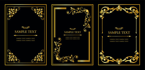 Decorative ornament. Set of vintage golden frames and borders. Vector antique illustration..eps