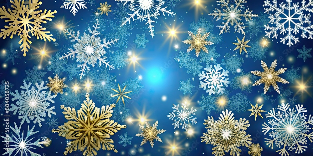 Poster Flurry of Snowflakes Radiant  Showcasing Falling Festive Snow Crystals, snowflakes, festive,, falling, winter, Christmas