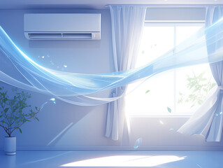Air conditioner cold wind concept in modern living room