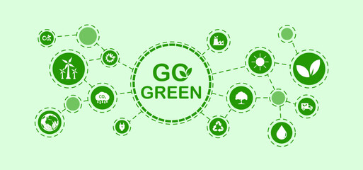 Go Green concept, sustainable environmental development, sustainable energy business, climate change with white icons