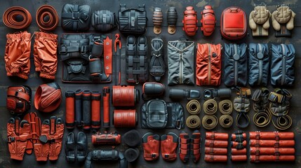 Red and Black Leather Goods Flat Lay.